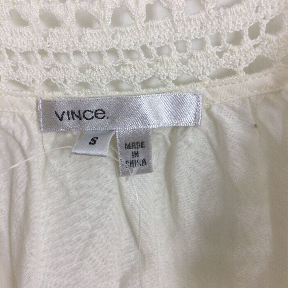 Vince Cotton Sleeveless Crochet Knit Strap Square Neck Tank Top Ivory Small NWT - Picture 5 of 12